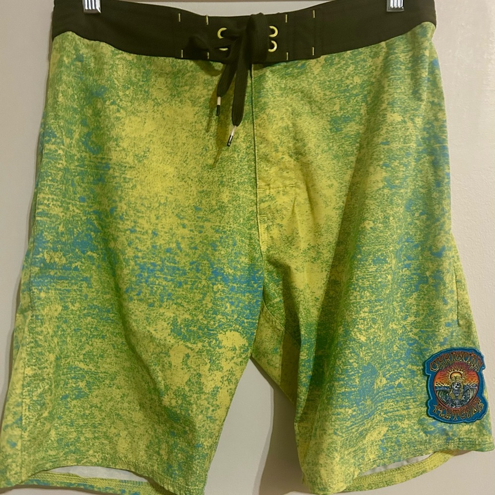 Christian Fletcher Collab Green & Blue RVCA Board Surf Swim Shorts Sz 30